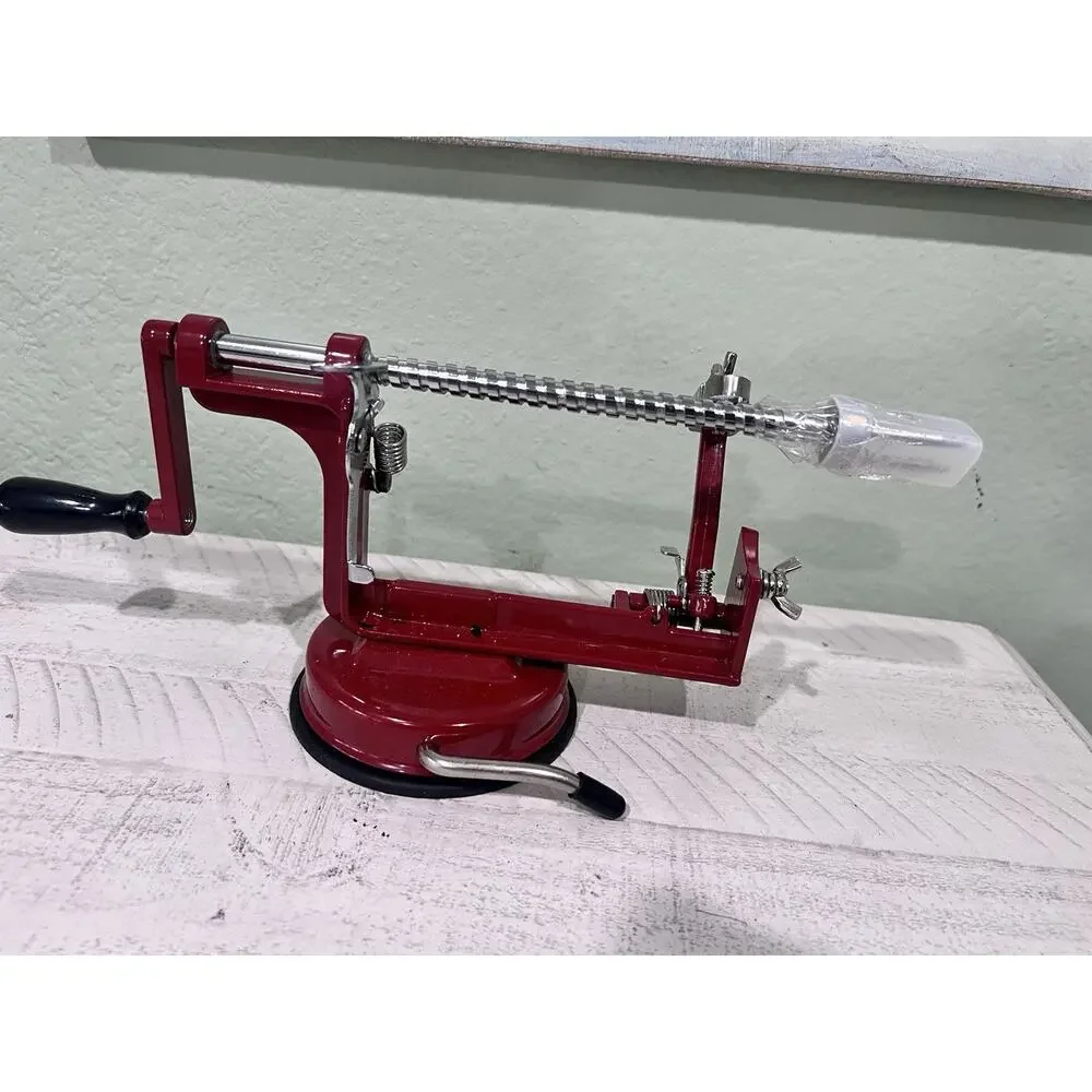 Johnny Apple Peeler Manual Clamp-On Hand Crank Apple Peeler Corer Slicer Red New